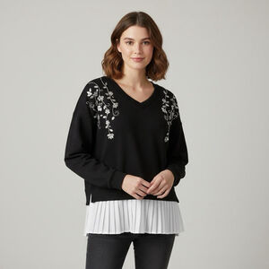 Anthropologie Calligraphie Rhinestones Embellished Cotton Sweatshirt Pleated M
